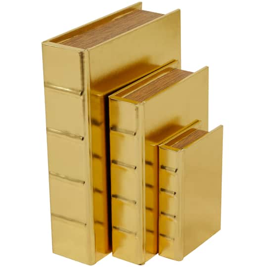 CosmoLiving by Cosmopolitan Gold Faux Leather Faux Book Box with Metallic Finish Set